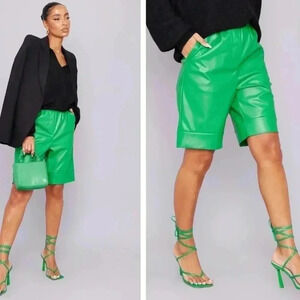 Bright Green Faux Leather Wide Leg City Shorts. Nwt Size 0